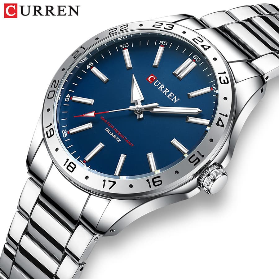 Relógio Masculino CURREN Original com Ponteiro Luminoso em Aço Inoxidável, Simples, Casual, Esportivo, à Prova d'Água, M