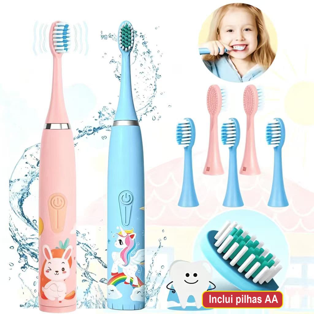 Escova Dental Elétrica Ultra-Sônica Para Crianças Acústica Onda Fofa Cabelos Suaves Dupla Face Limpa Cuidados