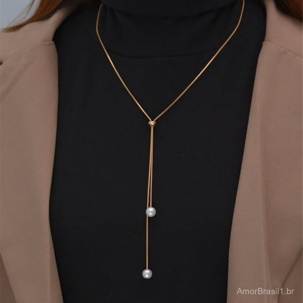 Colar Longo Moda Pingente de Pérola Imitação para Mulheres Acessórios de Joias Elegantes