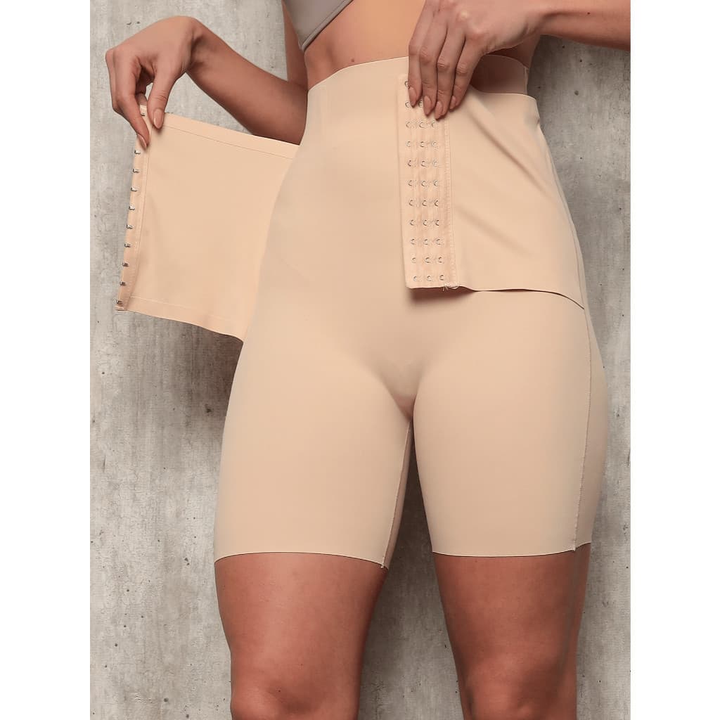 Cinta 2 em 1 Bermuda Shorts Modeladora + Espartilho 3 fechos Compressão Afina Cintura Novidade
