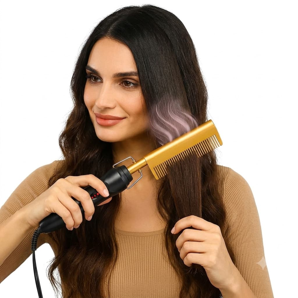 Pente Elétrico Alisador Cabelo Alisamento Modelador de Cachos e Chapinha 2 Em 1 Cabelo Liso Cacheado