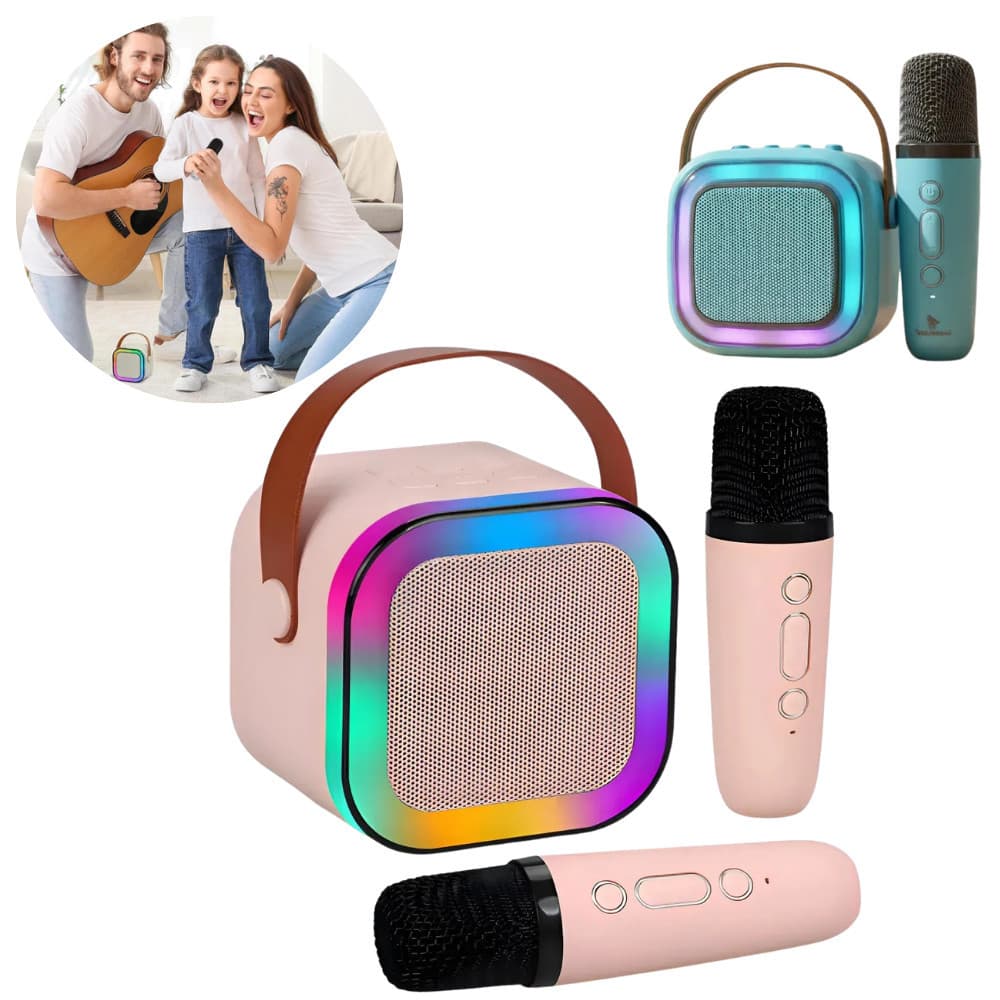 Caixa De Som Karaokê Infantil Bluetooth Microfones Sem Fio