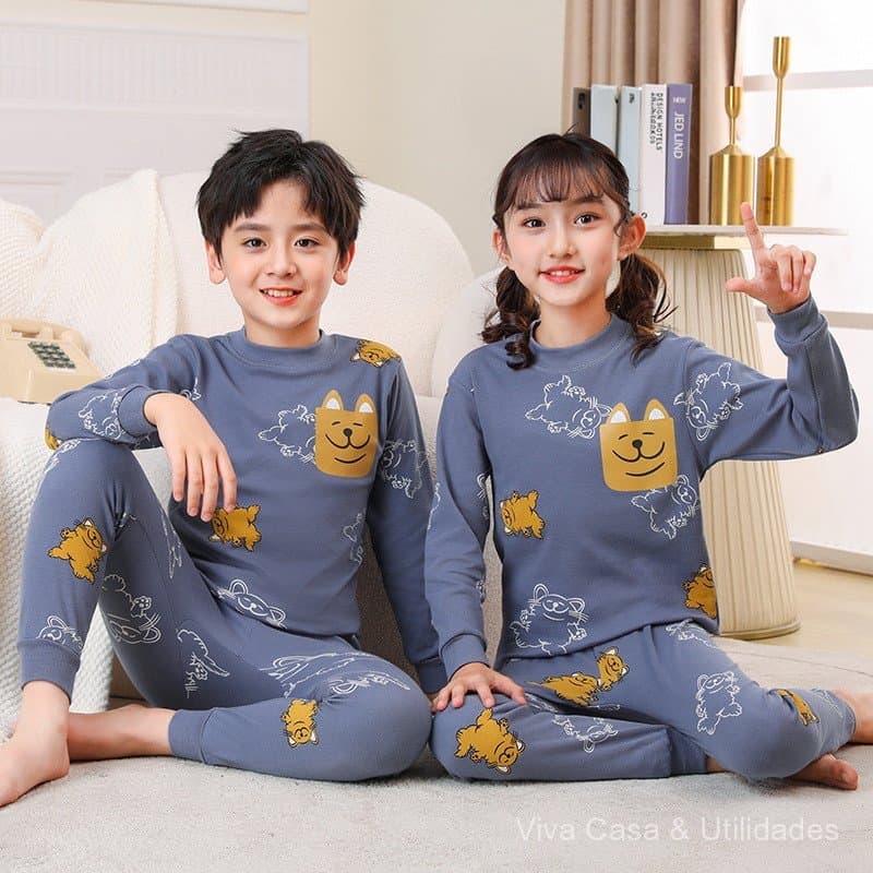 Promoção Imperdível no Brasil ⭐ Novo conjunto de roupa íntima infantil de algodão para outono e inverno, blusas e calças