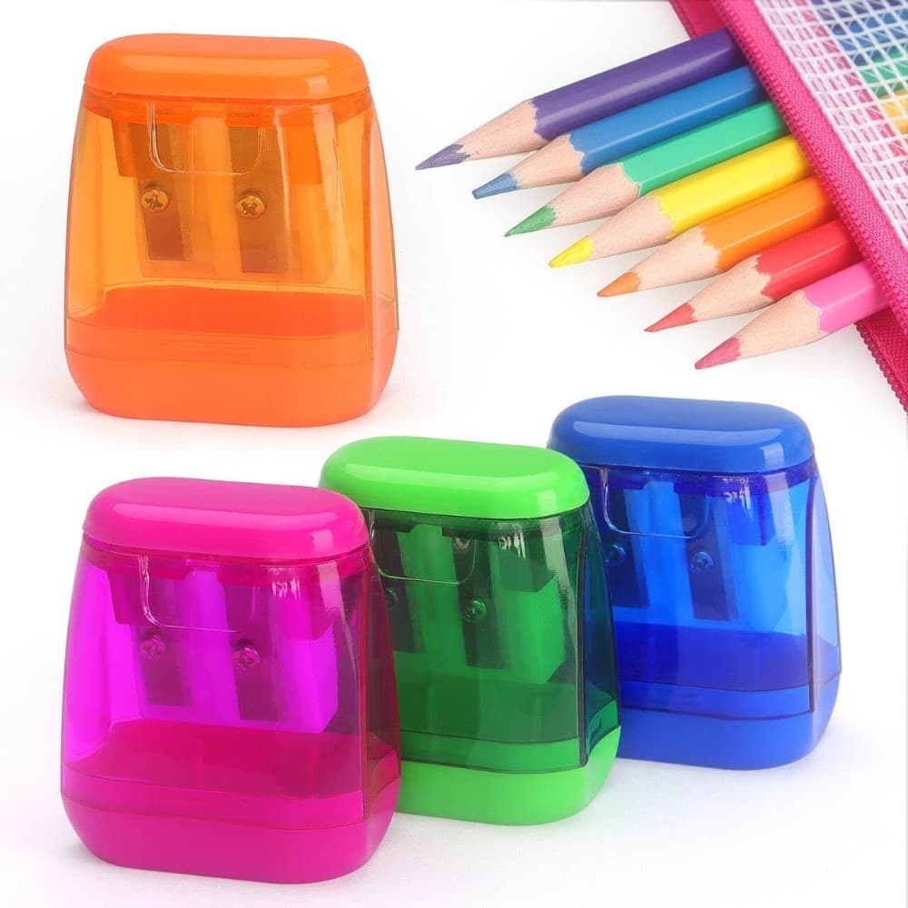 Apontador De Lápis Manual De Furo Duplo , 4 Pacotes , Com Tampa , Recipiente De Barbear Portátil Para Crianças , Escola