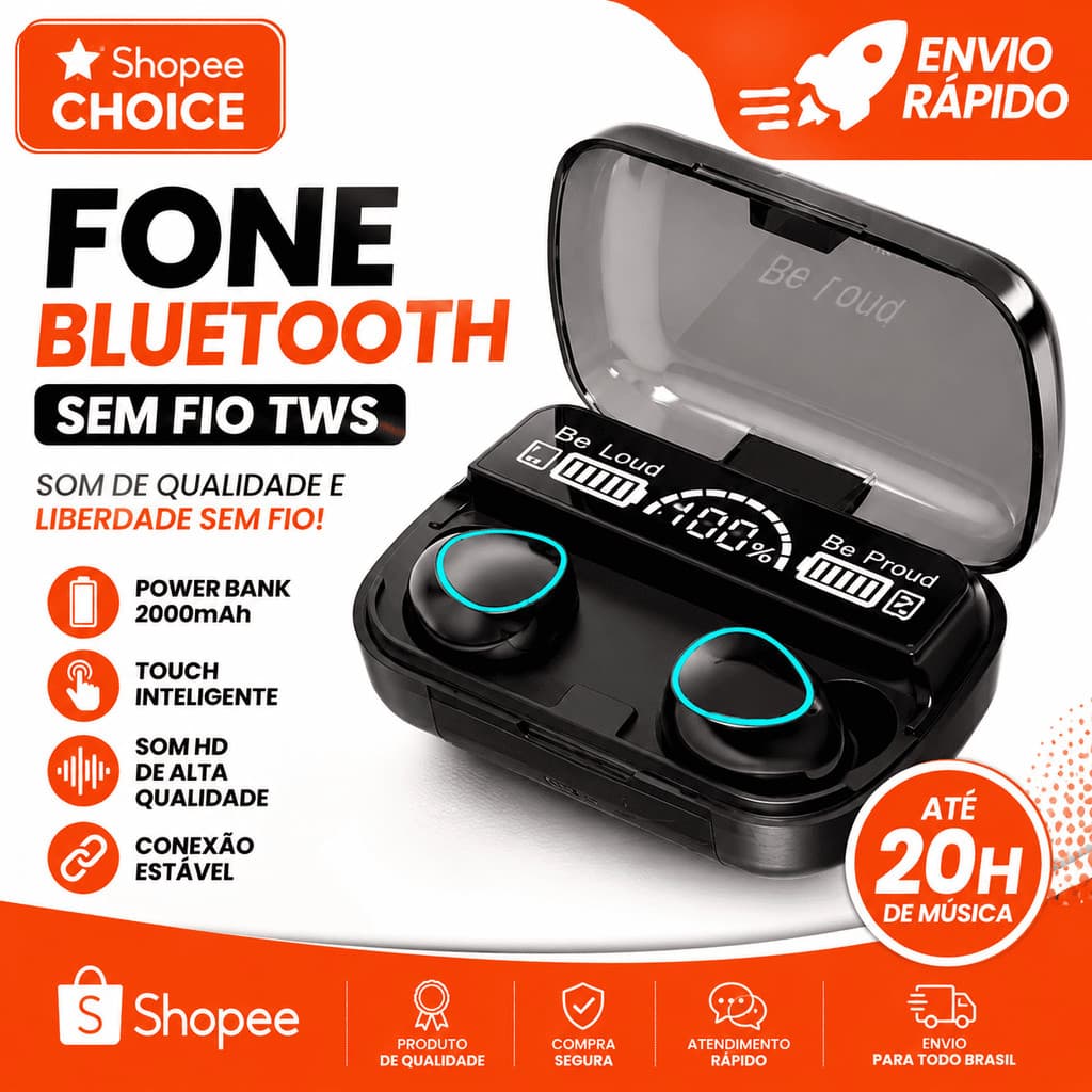 🎧 Fone Bluetooth Sem Fio com Power Bank Display Digital Touch TWS Caixa Carregadora Alta Bateria
