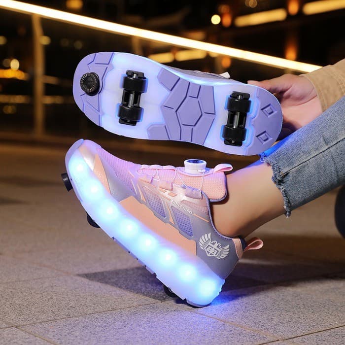 Sapatos de fuga das crianças freio de quatro rodas destacável meninos recarregável luzes piscando meninas polia sapatos