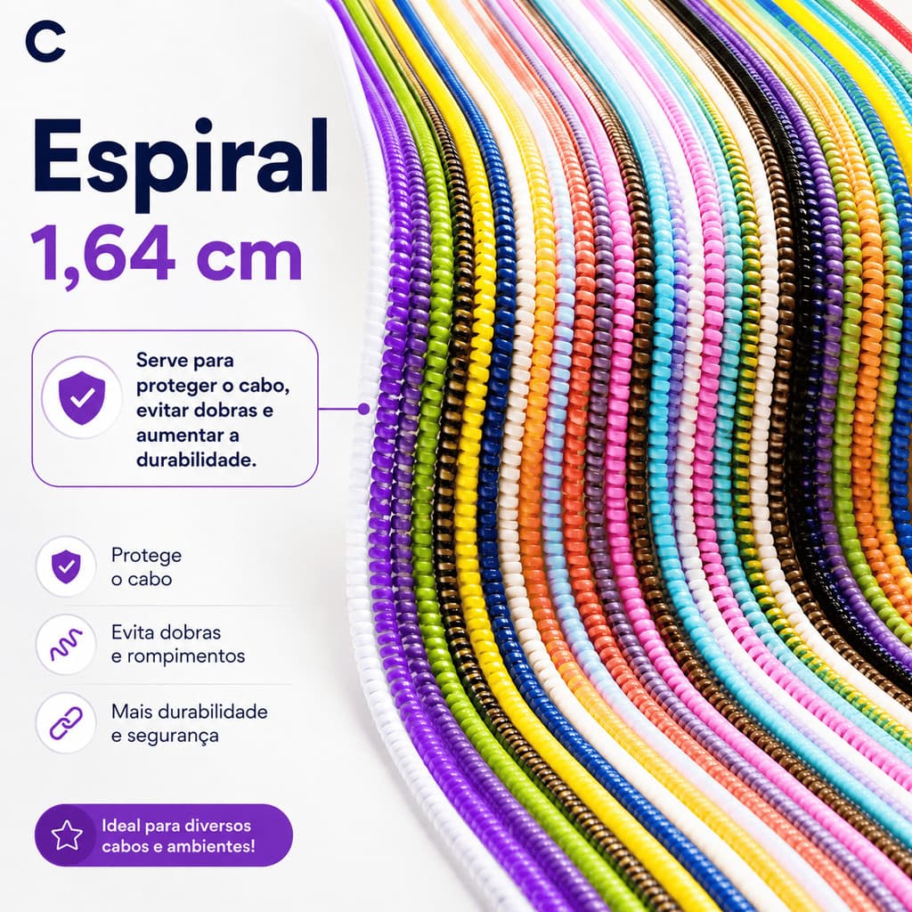 Protetor Espiral para Cabo USB 1,64m Organizador e Antidobras🤩