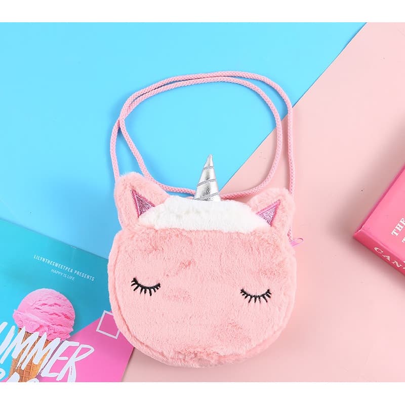 Unicórnio de pelúcia ombro saco do mensageiro crianças estudante portátil saco do telefone móvel pequena princesa bonito