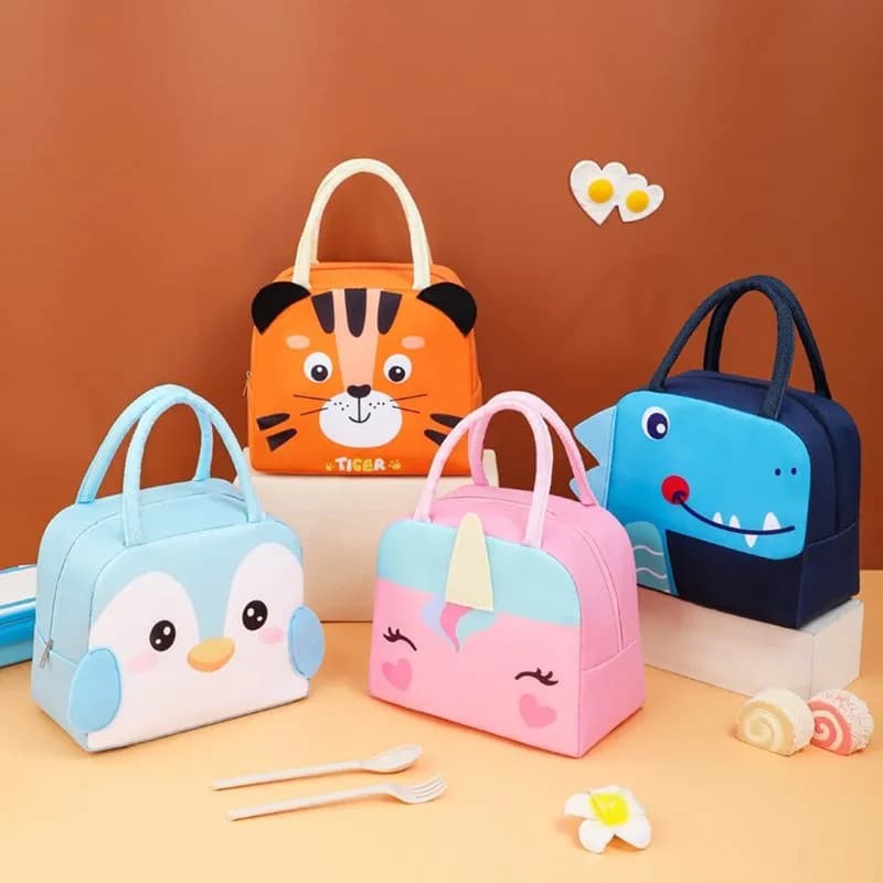 Bolsa Térmica Infantil Lancheira Escolar 3D Com Alça Oxford Impermeável Estampas Animais Fofos