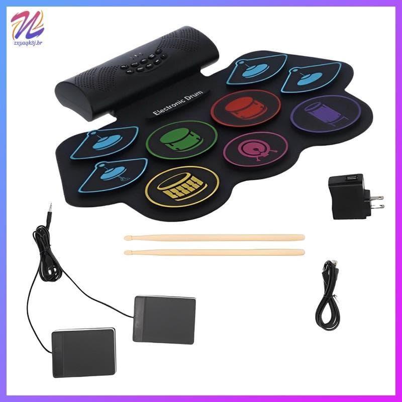 Conjunto De Bateria Eletrônica Portátil Kit BT Alto-Falante Duplo Alimentada Por Plugue Americano