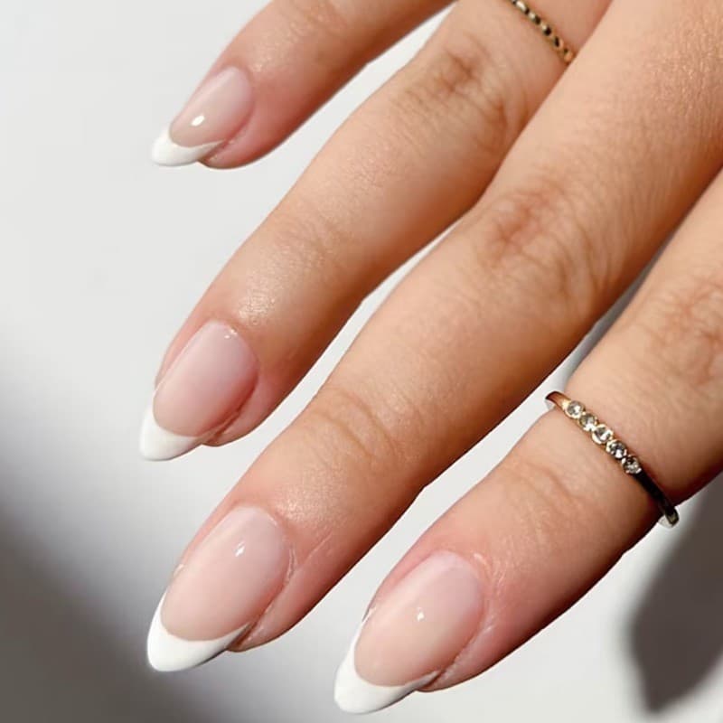 Prensa De Amêndoa Francesa Branca Em Unhas Curtas Brilhantes Simples Removíveis Falsas Para Uso Diário 30 Peças
