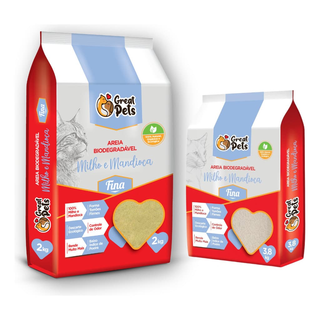 Areia Biodegradável Great Pets Milho E Mandioca 2kg Fina