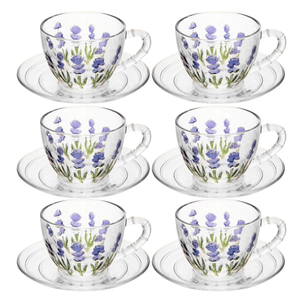 Kit 6 Xícaras Lavanda Cristal Hand Painting 220ml Lyor