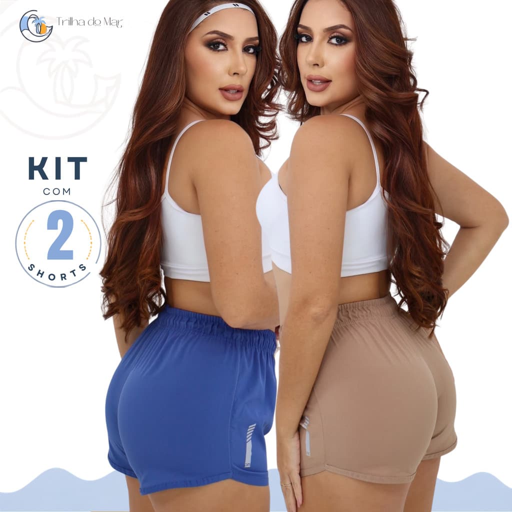 Kit 2 Short Feminino Tactel Elastano Praia Curtinho Academia Corrida Elastico Cardaço Esportes Bermuda Academia Corrida