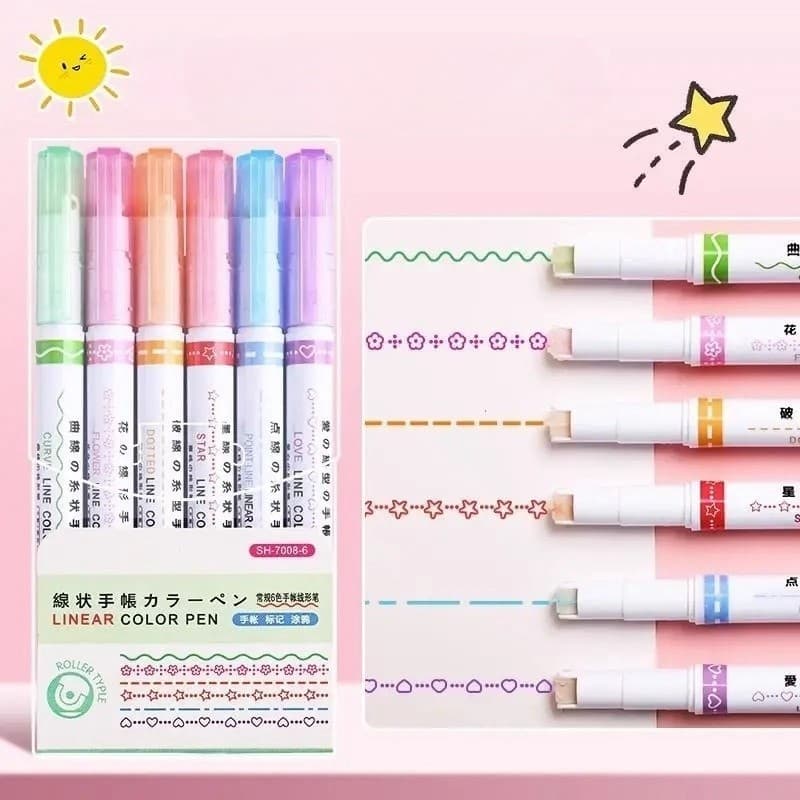 6 Cores Caneta Carimbo Roller Colorido Papelaria/Papelaria Fofa
