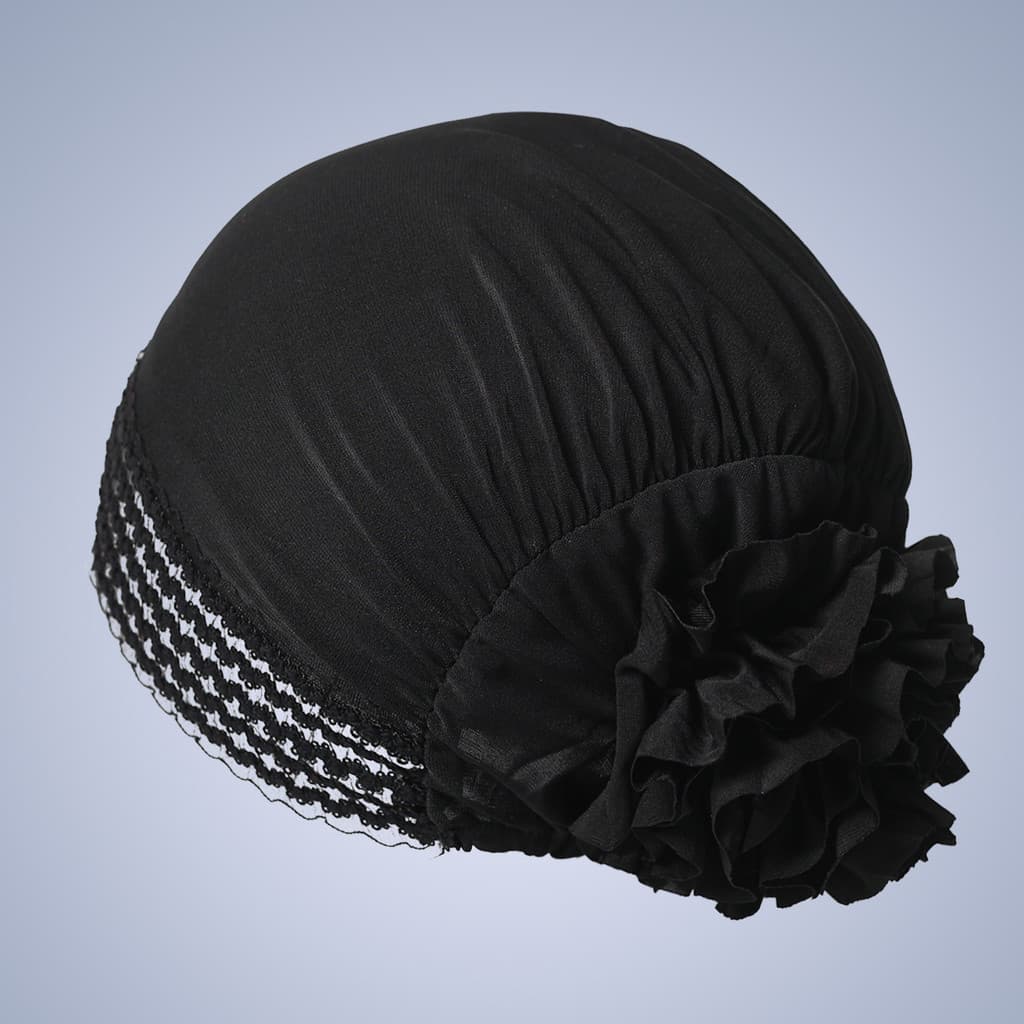 [Estoque pronto] Boné de cabeça de flor grande de renda venda quente alta elasticidade moda simples lenço boné WJG