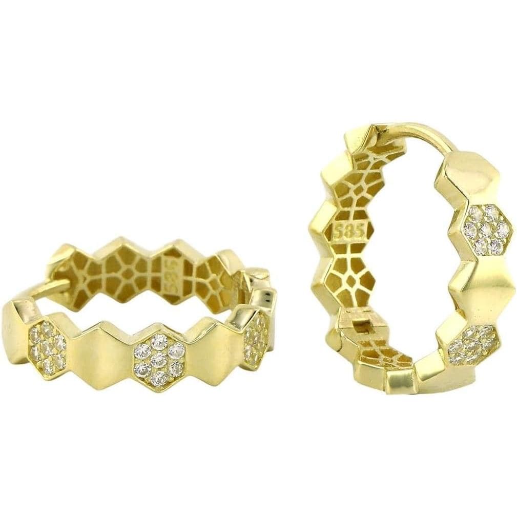 Brincos de Argola Geométricos Hexagonais Banhados a Ouro 18K para Mulheres, Pequenas Argolas Douradas com Padrão de Favo