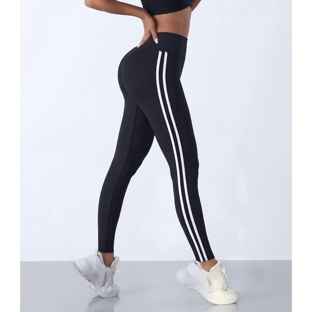 Sport Studio Leggings esportivas Calça Canelada modeladoras sem costura de cintura alta em cor sólida YI-83