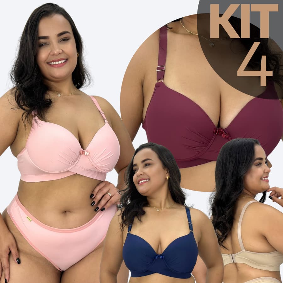 KIT 4 Sutiã Plus Size Com Bojo Microfibra Premium Base Reforçada Alças Largas Modelagem Confortável 48 Ao 52