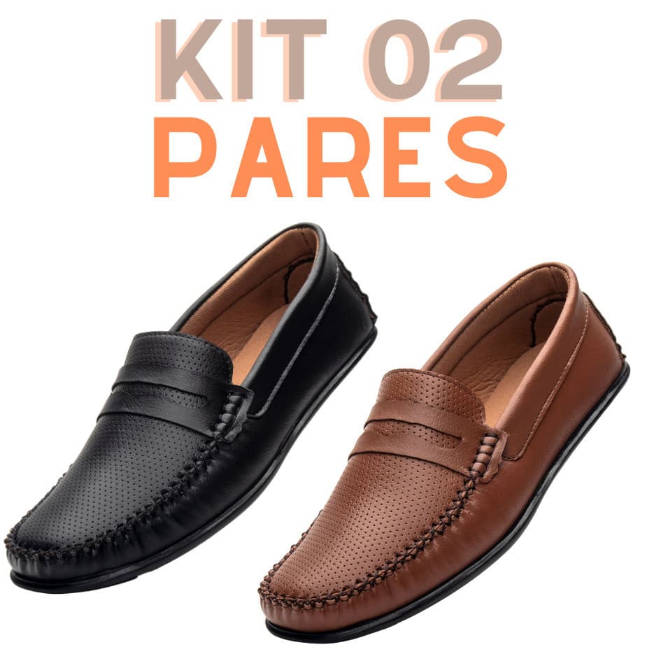 Kit 02 Pares Mocassim Masculino em Atanado Premium Casual Social Atemporal Confortável