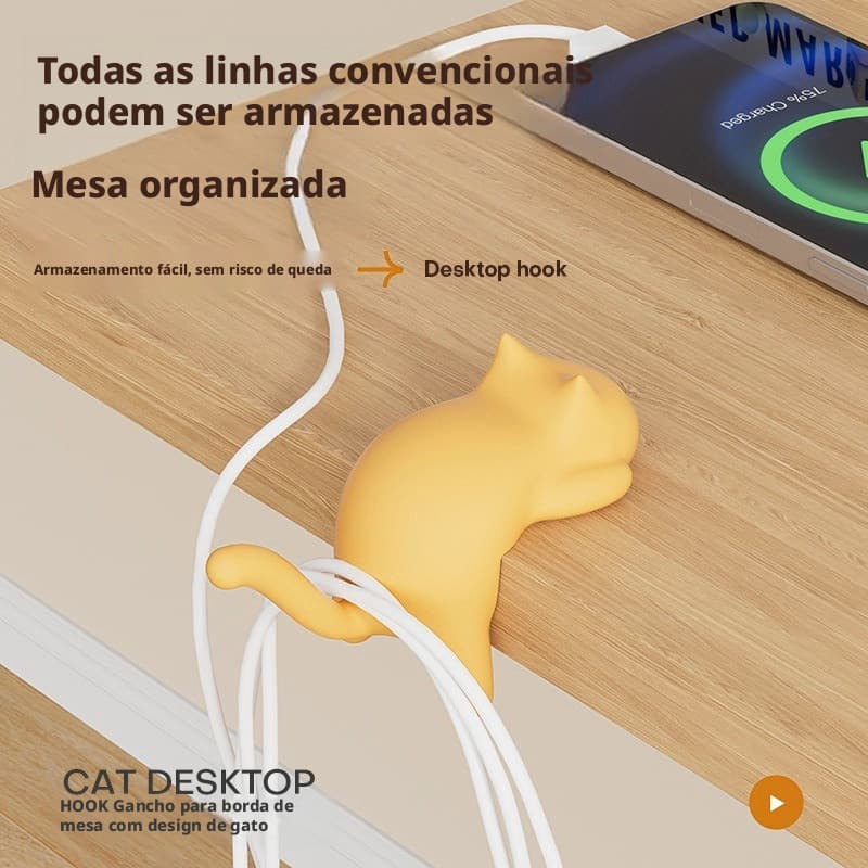 Gancho de mesa em forma de gato, gancho adesivo de plástico portátil, gancho especializado para mochilas e mesas.