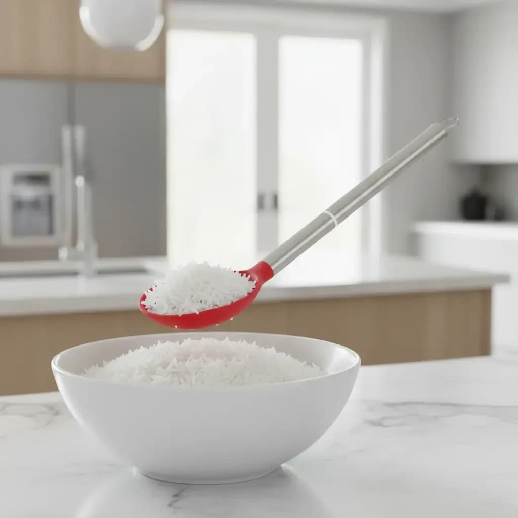 Colher De Silicone Cabo Inox 32,5cm Cozinha Arroz Resistente
