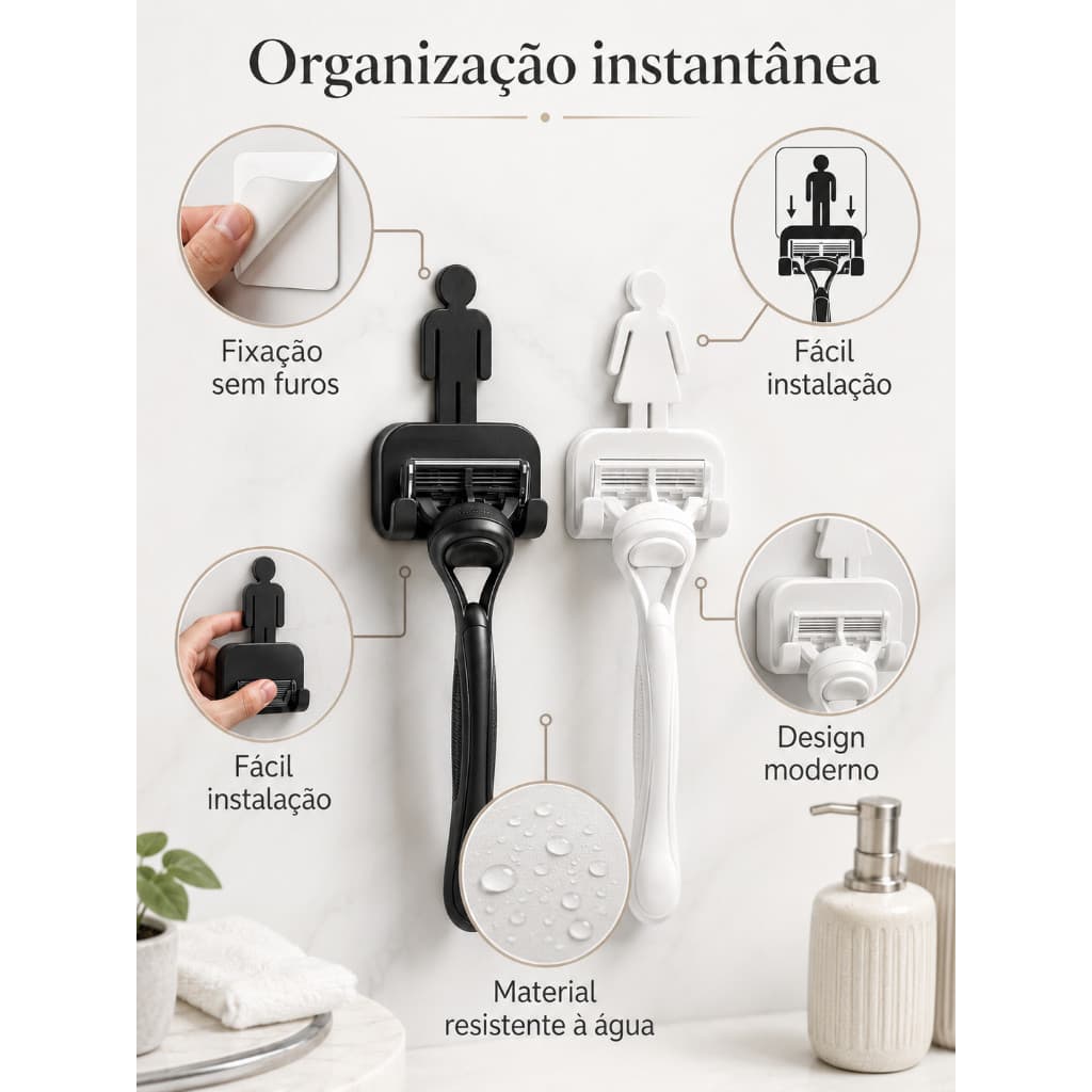 Suporte para Lâmina de Barbear Parede com Fita 3M Organizador Banheiro Barbeador Masculino Feminino
