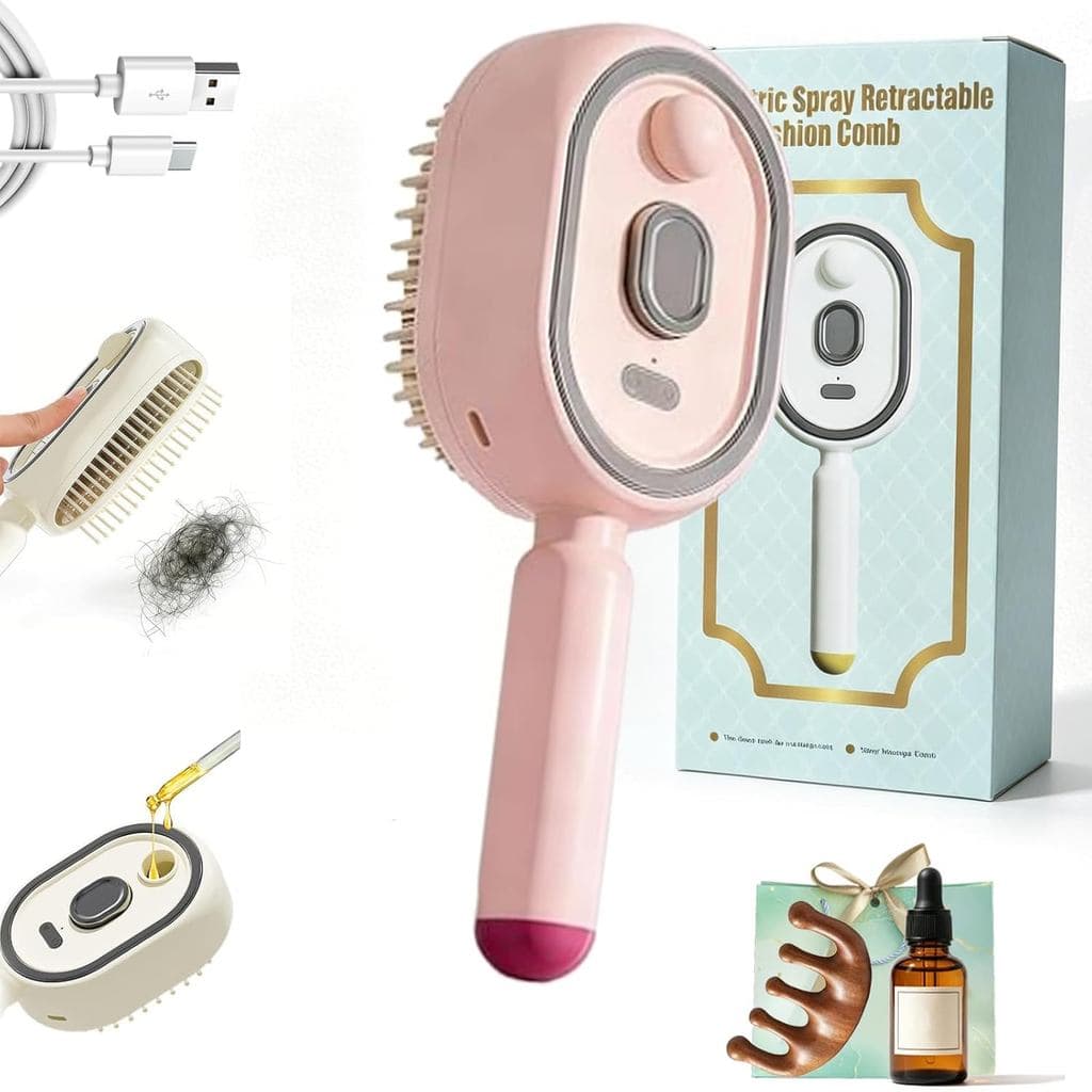 Escova de Massagem com Almofada de Ar e Spray Elétrico, Escova Alisadora de Cabelo a Vapor Elétrica Aprimorada, Escova d