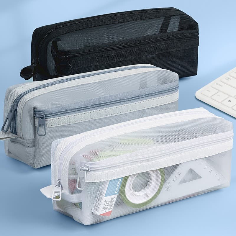 Estojo de malha dupla camada - Organizador resistente para canetas e materiais escolares