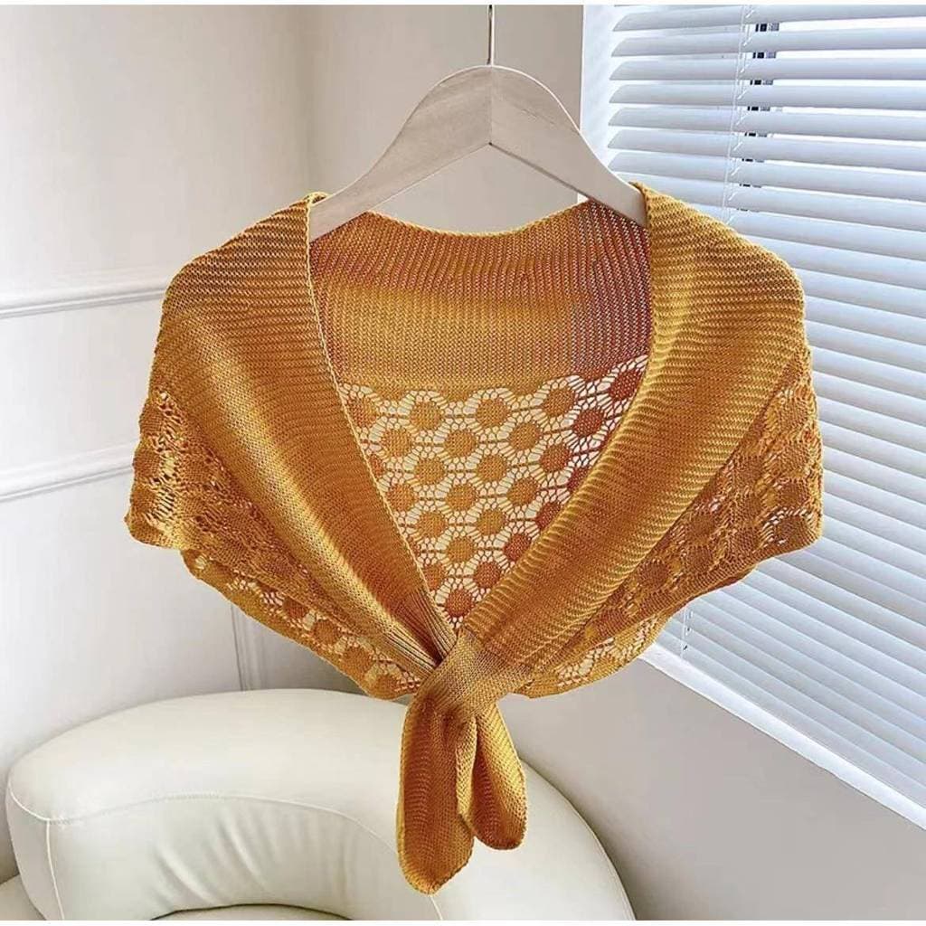 Verão exterior pequeno xale feminino estilo celebridade ar condicionado pescoço suporte cruz malha protetor solar ombro