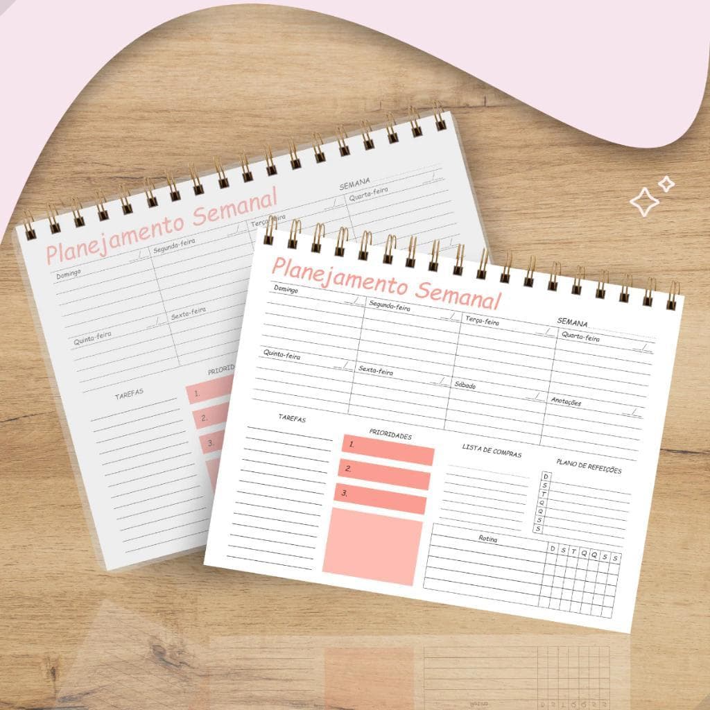 Planner Semanal Espiral Organizador Plane jamento Semanal Para Rotina Diária40 Folhas