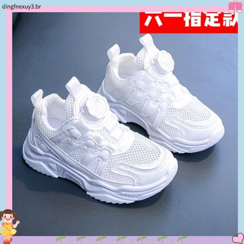 Sexto designado versão de verão crianças sapatos brancos fivela rotativa malha respirável meninos meninas Campus desempe