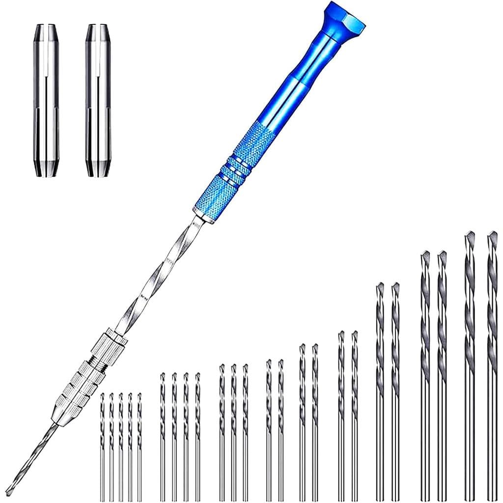 Conjunto de 46 Peças de Brocas para Furadeira Manual com Morsa de Pinos Inclui 1 Furadeira Manual com Morsa de Pinos e 4
