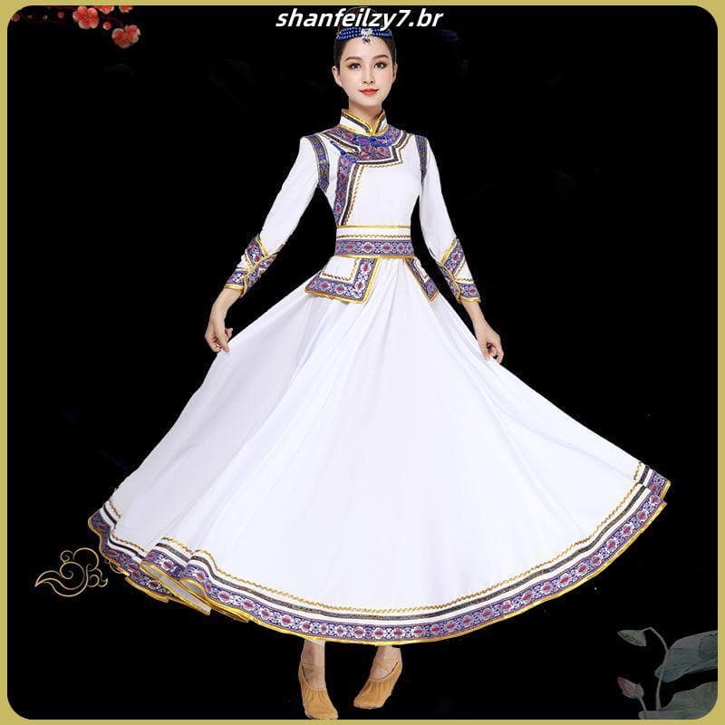 Novo traje de dança mongol feminino adulto mongol Robe desempenho traje longo minoria étnica traje mongol pradaria Co