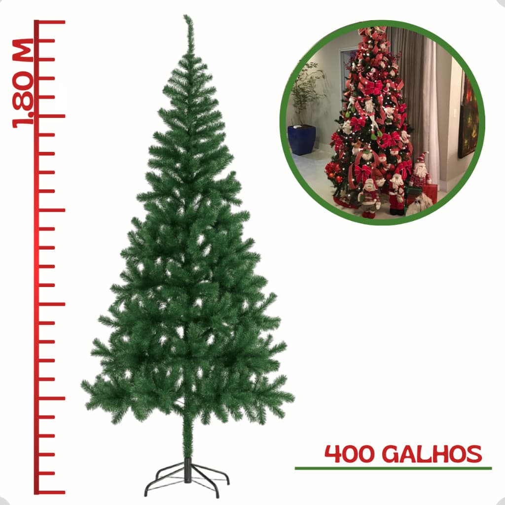 Árvore De Natal Grande 1,80m Cheia 400 Galhos Pinheiro Premium Luxo Verde