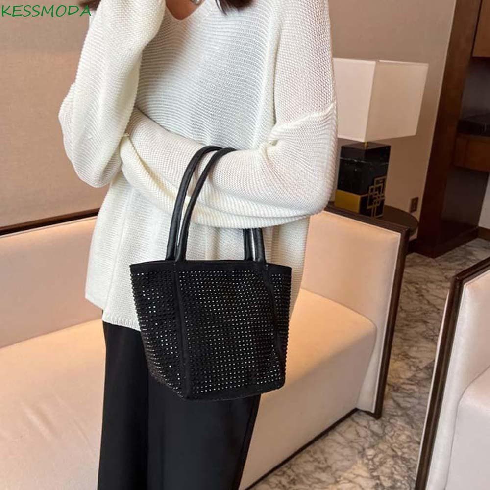 Bolsa de Ombro com Strass Brilhante Kesselmanmoda, Bolsa Clássica Quadrada de Grande Capacidade Prata Z93W