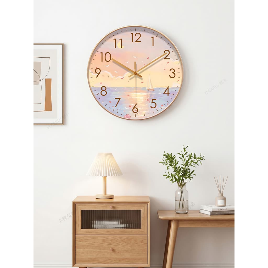 Nordic mar vista simples rádio onda relógio de parede 2026 novo estilo sala estar quarto mudo relógio quartzo decoração