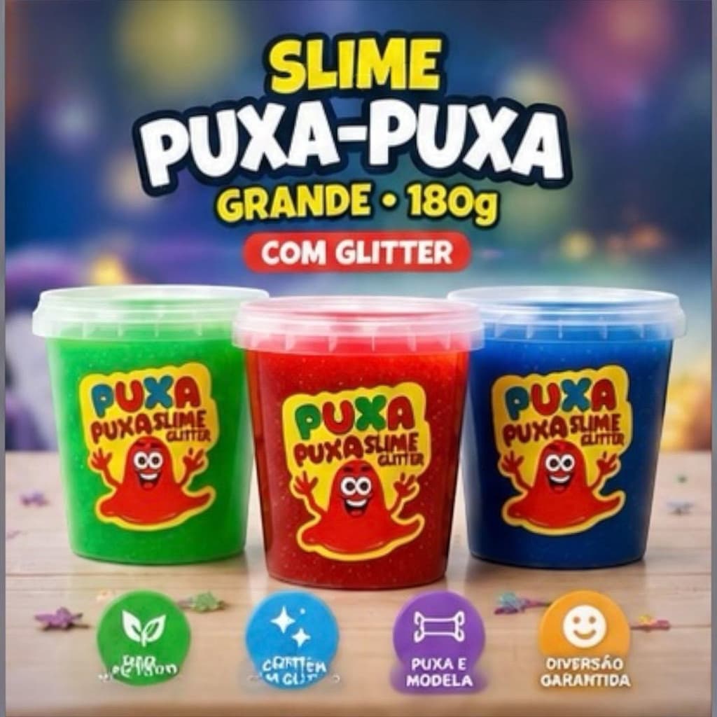 Kit 3 Slime SLIME 180g LELECA GLITTER DIVERSÃO EM GEL.