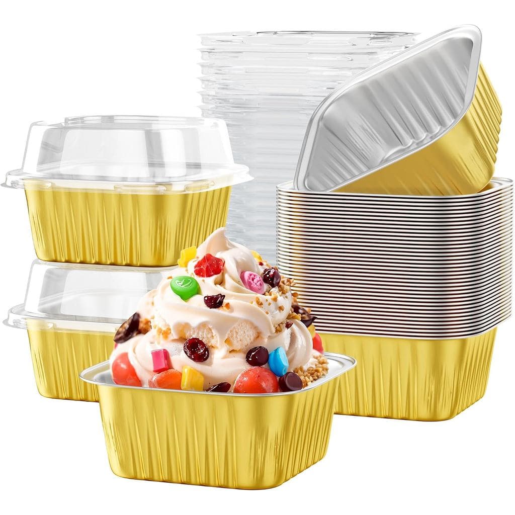 Pacote com 40 Formas para Mini Bolos de 5 OZ com Tampas, Formas Descartáveis de Alumínio Quadradas para Brownies, Formas