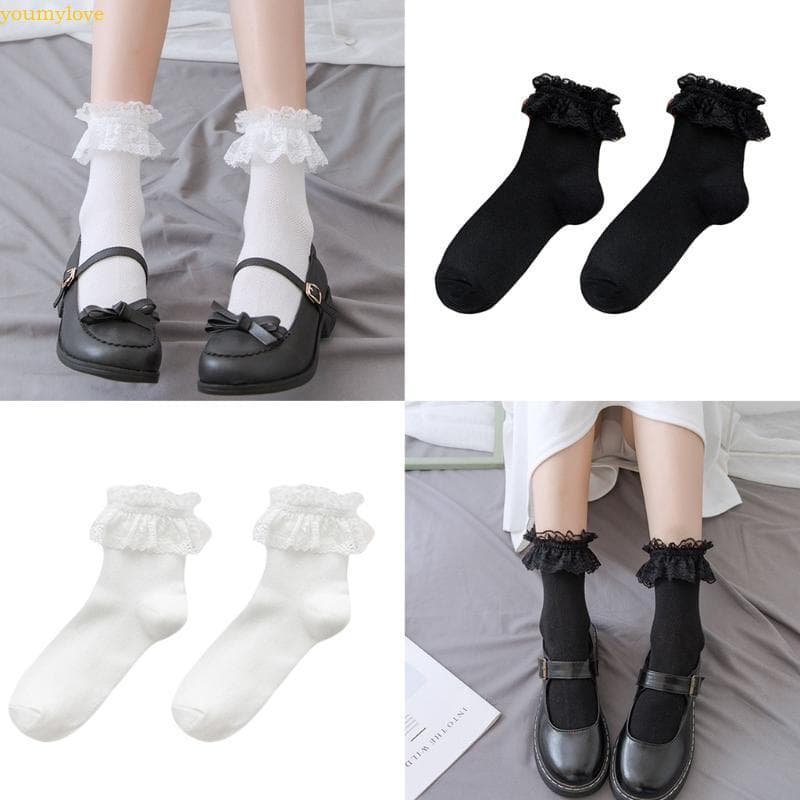youmylove Meias Femininas Malha Babados E Renda Curta