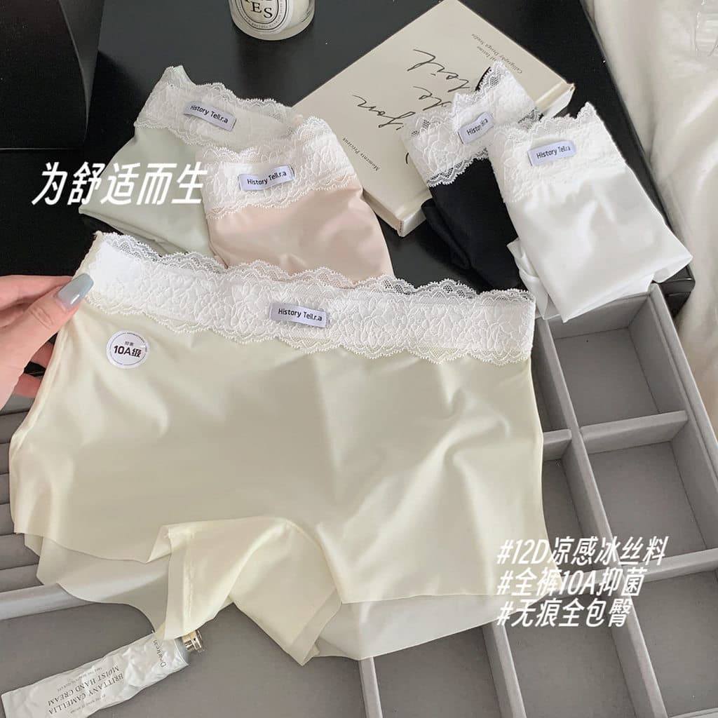 ((Pacote de 3) Cueca boxer feminina sem costura de seda gelada Cuecas boxer antirreflexo Roupa íntima feminina com nádeg
