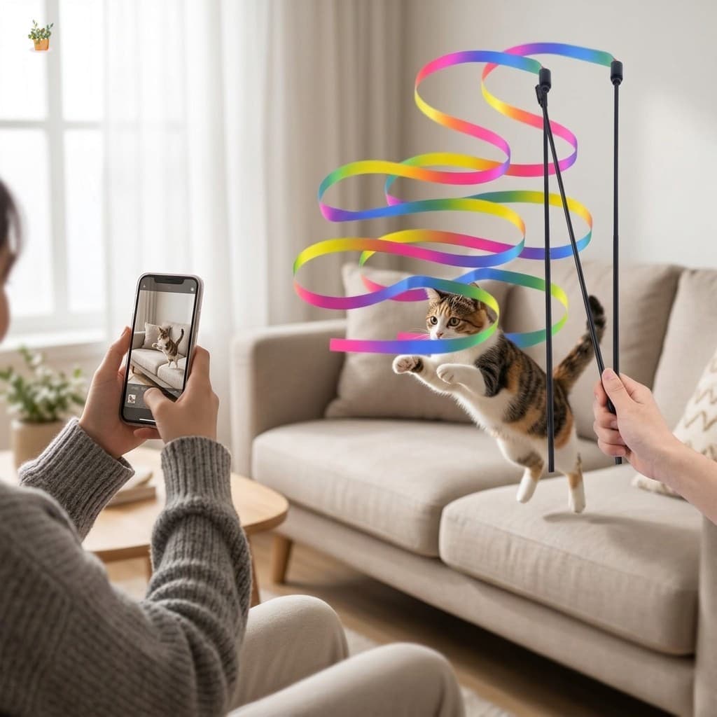 Arco-Íris Gradiente Alça Longa Gato Teaser Varinha Brinquedo Interativo Durável Para Gatos
