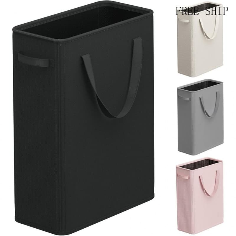 Cesto de Roupa Suja Fino Optish 50L, Cesto de Roupa Pequeno com Alças, Cesto de Roupa Estreito Preto para Dormitório, Qu