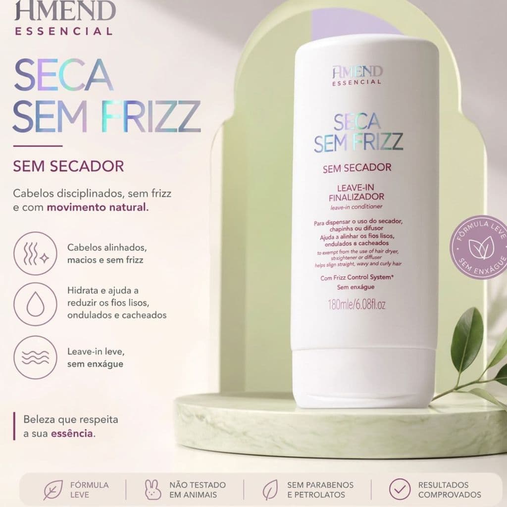 Leave-in Amend Essencial Seca Sem Frizz Finalizador Anti Frizz Hidratação Capilar Proteção Térmica Óleo de Camelina