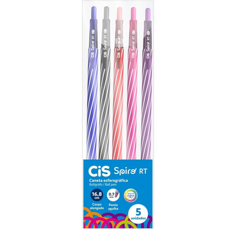 Caneta Esferográfica Retrátil CIS Spiro RT 0.7mm 5 Cores