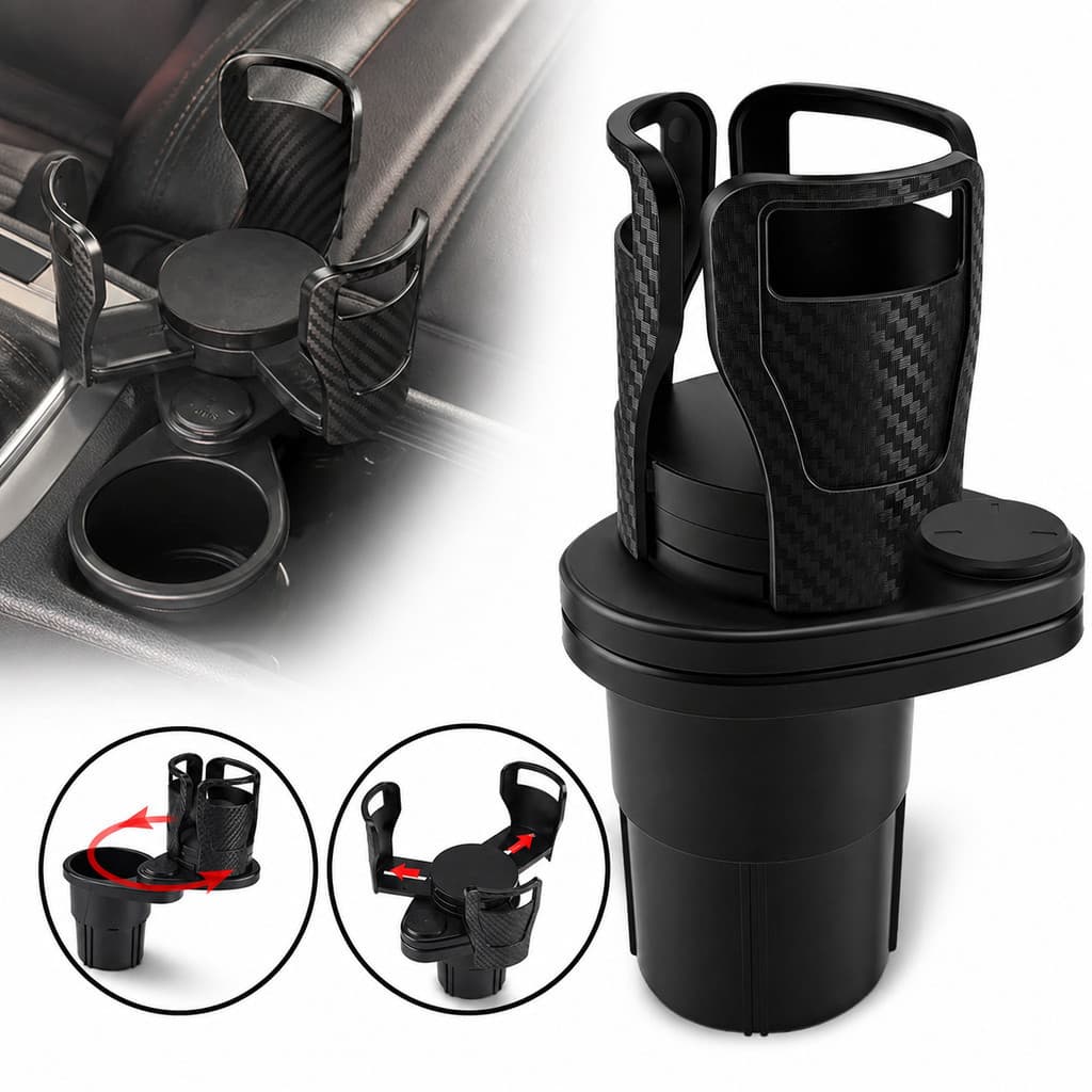 Suporte Porta Copos Carro 2 em 1 360° Rotativo Extensor Ajustável Universal ABS Fibra de Carbono