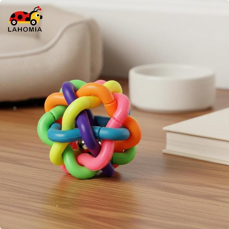 [LAHOMIA] Bola De Borracha Tecida Embutida Sino Arco-Íris Tocando Design Colorido Brinquedo De Larva Para Gatos , Cães J