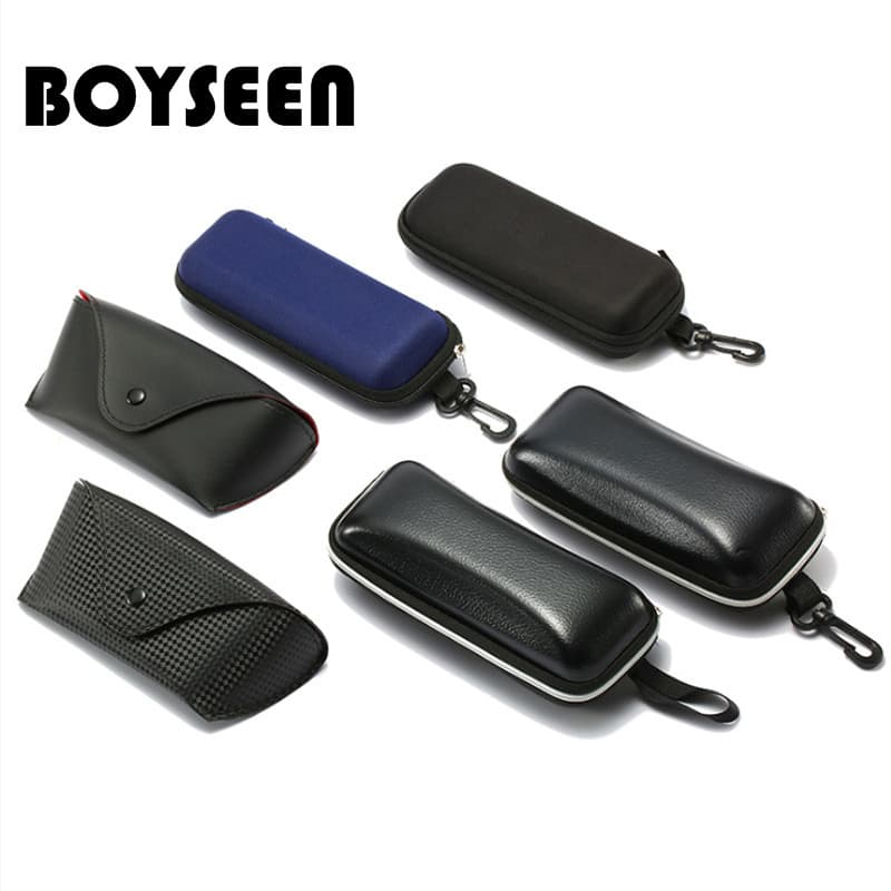 BOYSEEN moda artesanal óculos caso preto quadrado compressão óculos caso botão óculos caso de trabalho caso com zíper