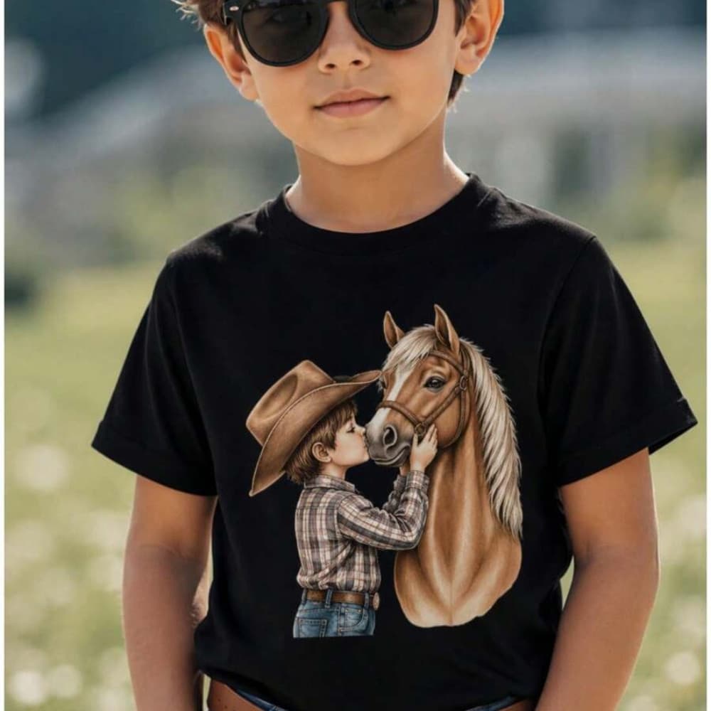 Camiseta Infantil e Juvenil  Menino com cavalo 100%algodão premium camisa moda country,  campo, agro