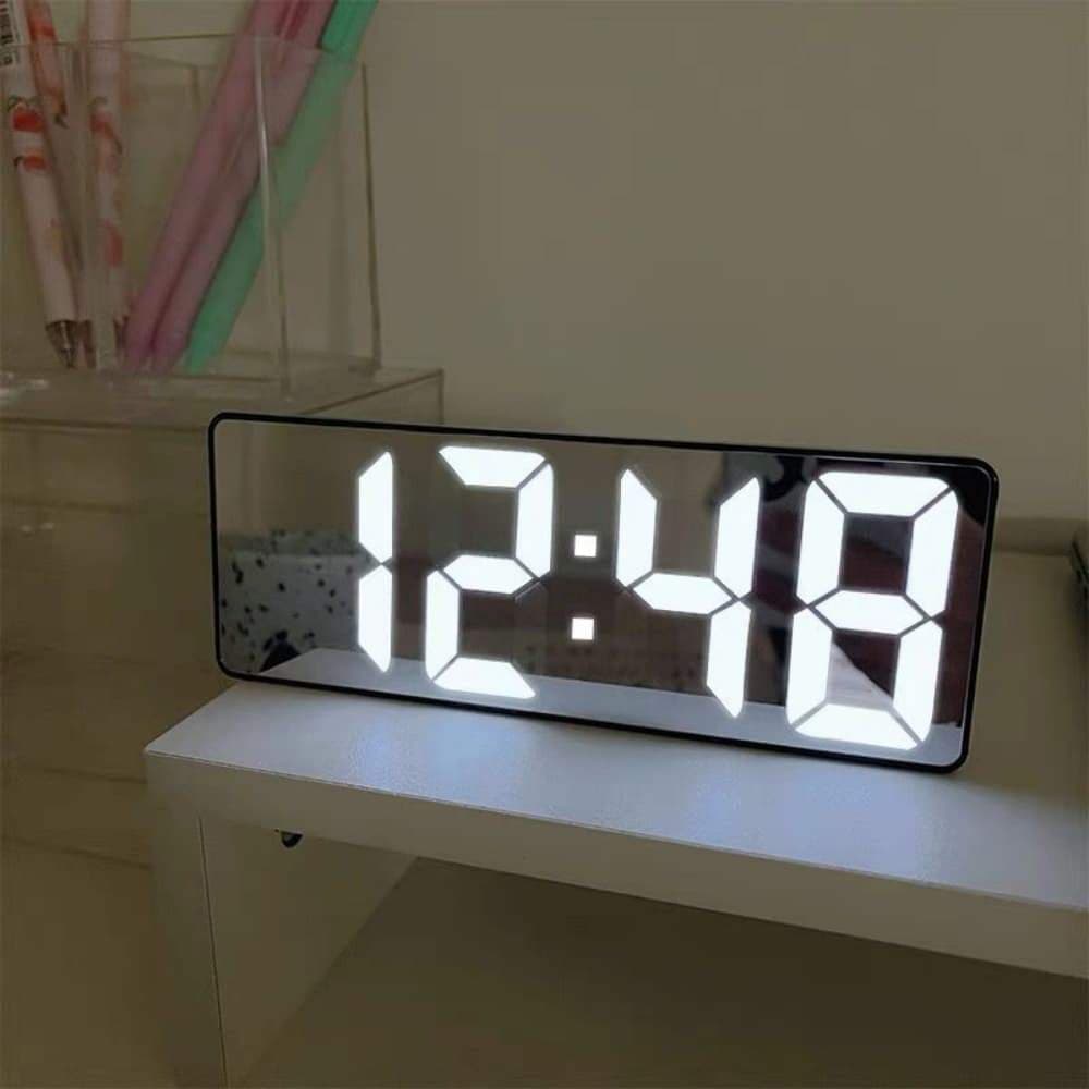 Relógio Digital De Mesa Espelhado Despertador Led Temperatura